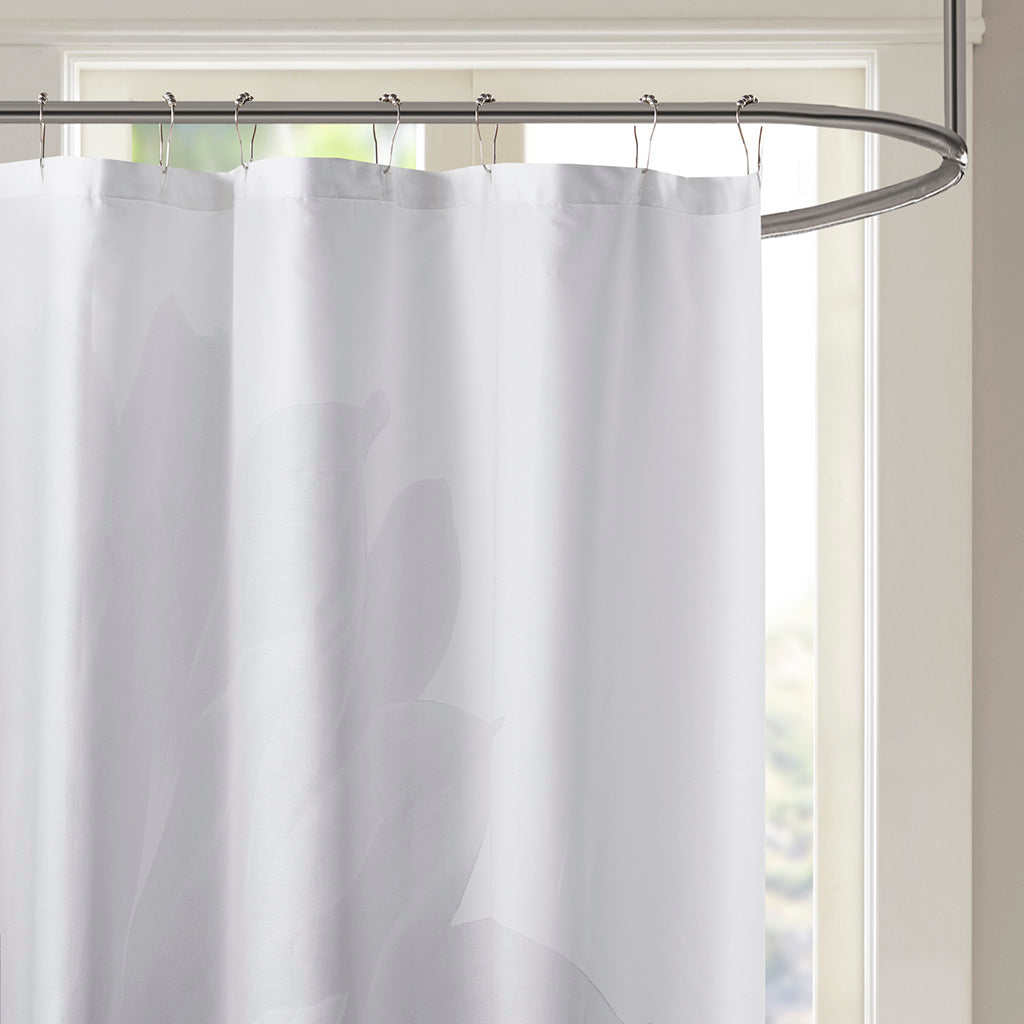 Norah Printed Floral Cotton Shower Curtain - Grey
