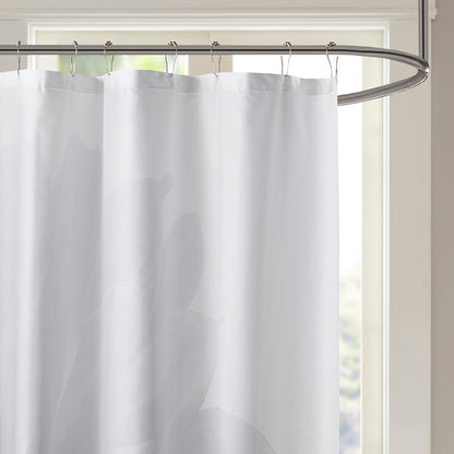 Norah Printed Floral Cotton Shower Curtain - Grey