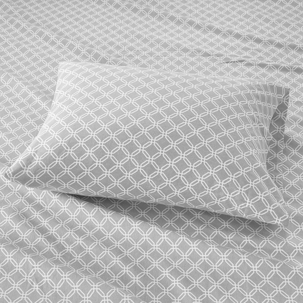 Cozy Cotton Flannel Printed Sheet Set - Grey Geo