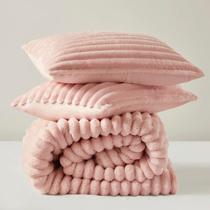 Avril Fluffy Ribbed Plush Comforter Set - Pink