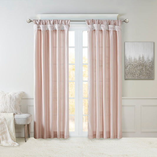 Emilia 100% Polyester Solid Faux Silk Lined Twist Tab Window Curtain - Blush