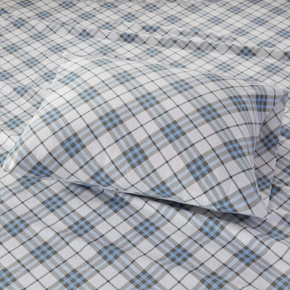 Cozy Cotton Flannel Printed Sheet Set - Blue Plaid