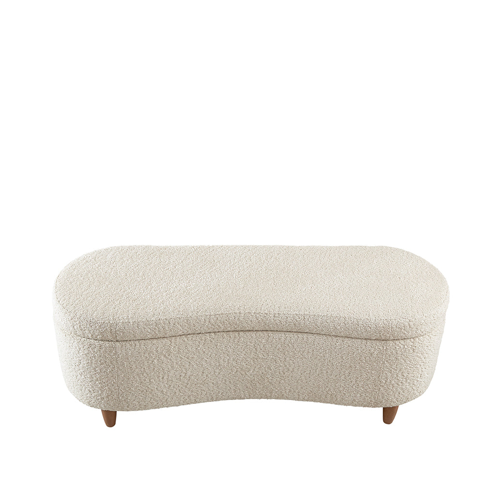 Bailey Boucle-Style Curved Storage Accent Bench - Cream