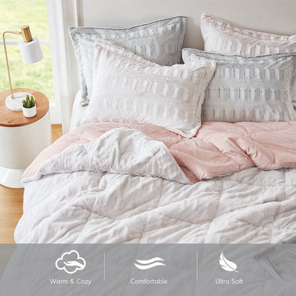 Gia Faux Fur Comforter Mini Set - Blush/White
