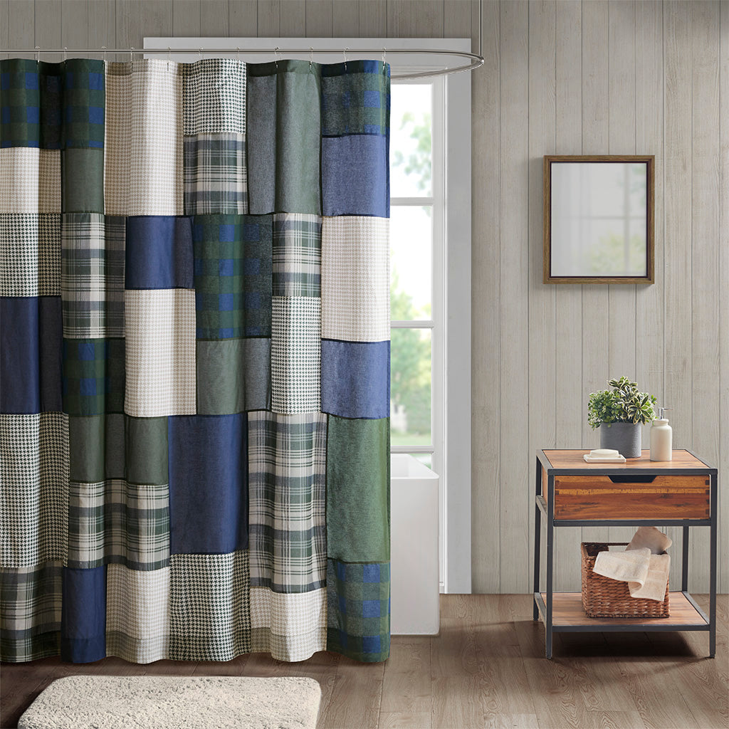 Mill Creek Pieced Cotton Shower Curtain - Green