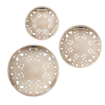 Medallion Trio Distressed White Floral 3-piece Carved Wood Wall Decor Set - Natural/White