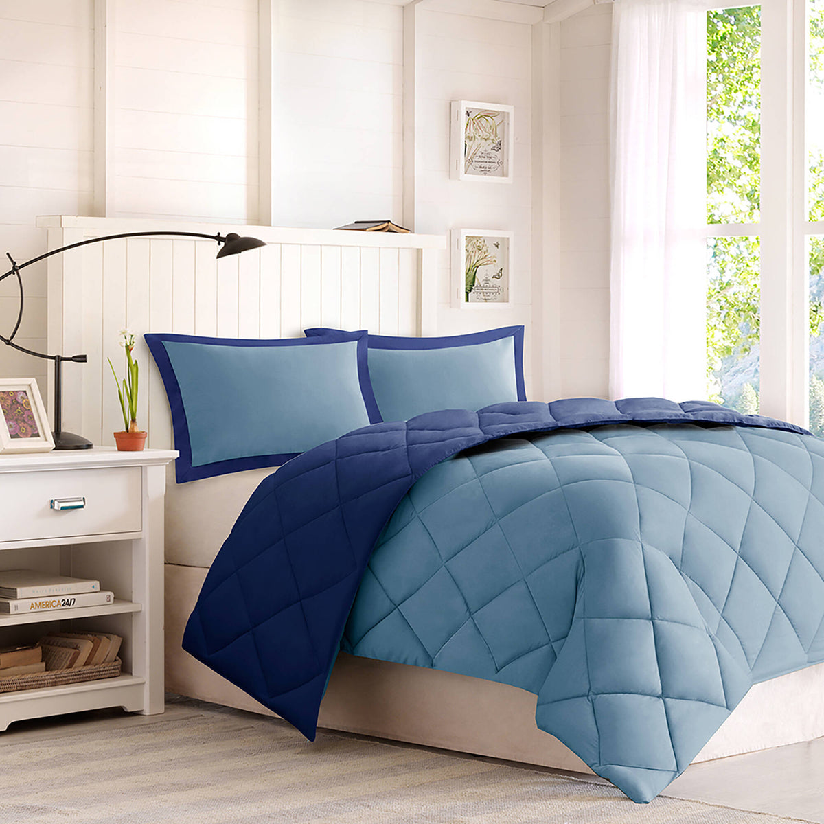 Larkspur 3M Scotchgard Reversible Down Alt Comforter Set - Navy/Light Blue