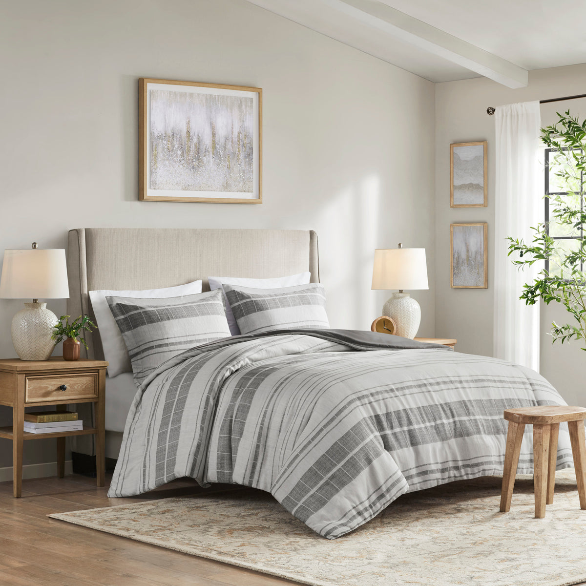 Rhodes 3 Piece Stripe Duvet Cover Set - Grey/Multi