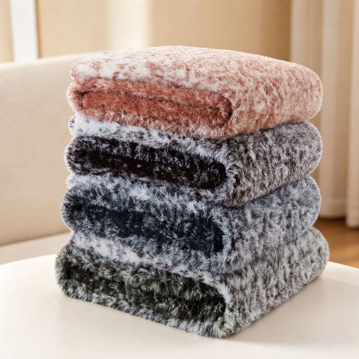 Ombre Knit Fur Throw - Olive Ombre