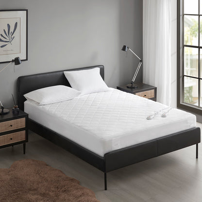 Embossed Microfiber Heated Mattress Pad - White