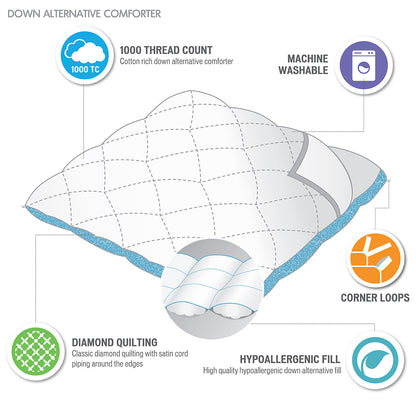 1000 TC Cotton Blend Quilted Down Alt Comforter - White