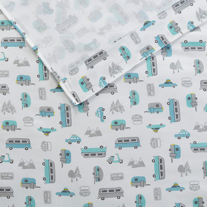 Novelty Printed Sheet Set - Grey/Blue Road Trip