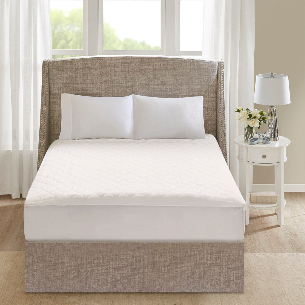 Cotton Deep Pocket Heated Mattress Pad-20 Heat Settings - White