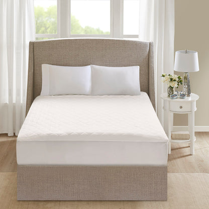 Cotton Deep Pocket Heated Mattress Pad-20 Heat Settings - White