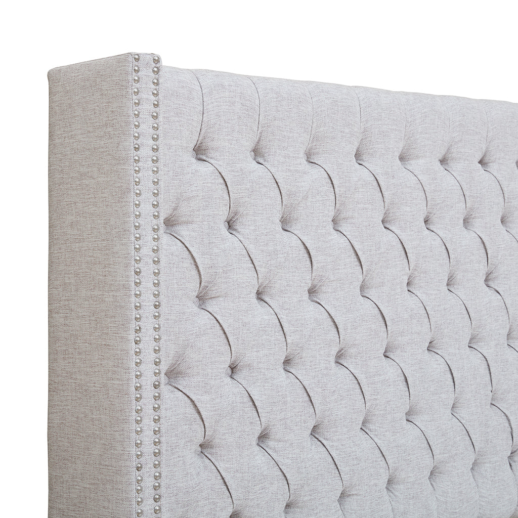 Amelia Upholstered Wingback Headboard with Button Tufting & Nailhead Trim - Grey