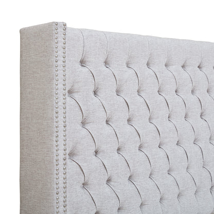 Amelia Upholstered Wingback Headboard with Button Tufting & Nailhead Trim - Grey