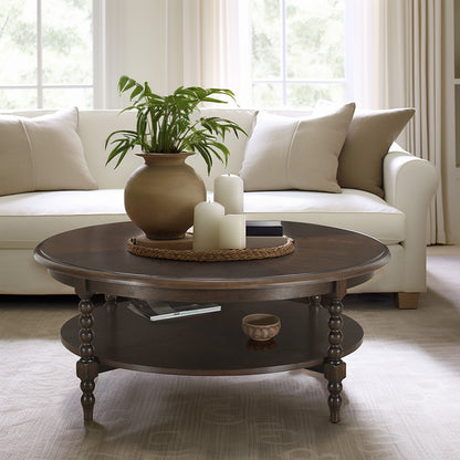 Philippe Round Coffee Table with Shelf - Brown
