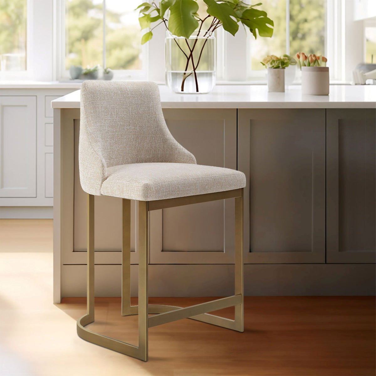 Bryce 26"H Upholstered Counter Stool with Metal Base - Cream