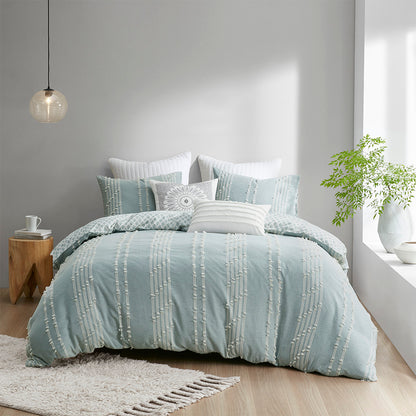 Kara 3 Piece Cotton Jacquard Duvet Cover Set - Aqua