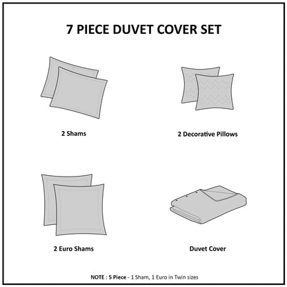 Brooklyn Cotton Jacquard Duvet Cover Set with Euro Shams and Throw Pillows - Ivory