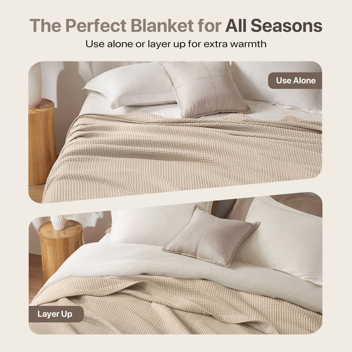 Waffle Weave Cotton Blanket - Khaki