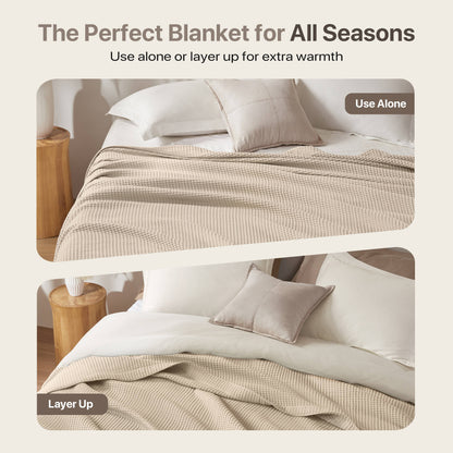 Waffle Weave Cotton Blanket - Khaki