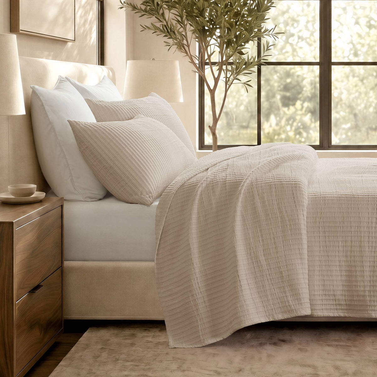 Hayden  3-Piece Cotton Blend Textured Knit Quilt Set - Linen