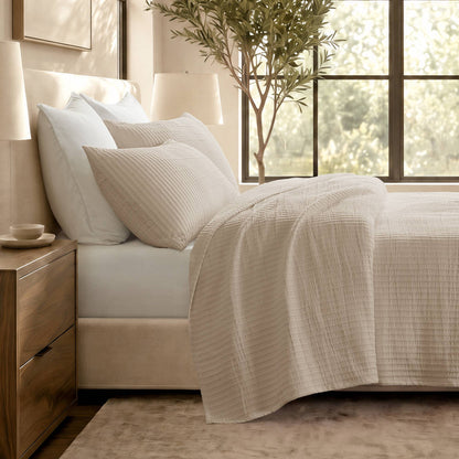 Hayden  3-Piece Cotton Blend Textured Knit Quilt Set - Linen