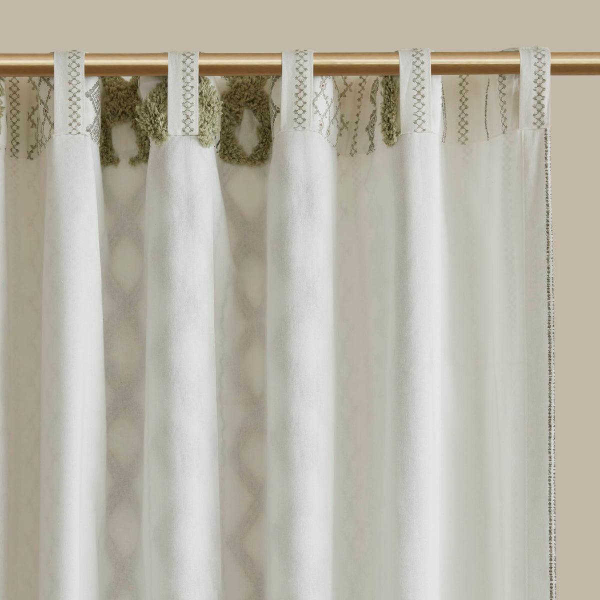 Imani Cotton Printed Curtain Panel with Chenille Stripe and Lining - Green