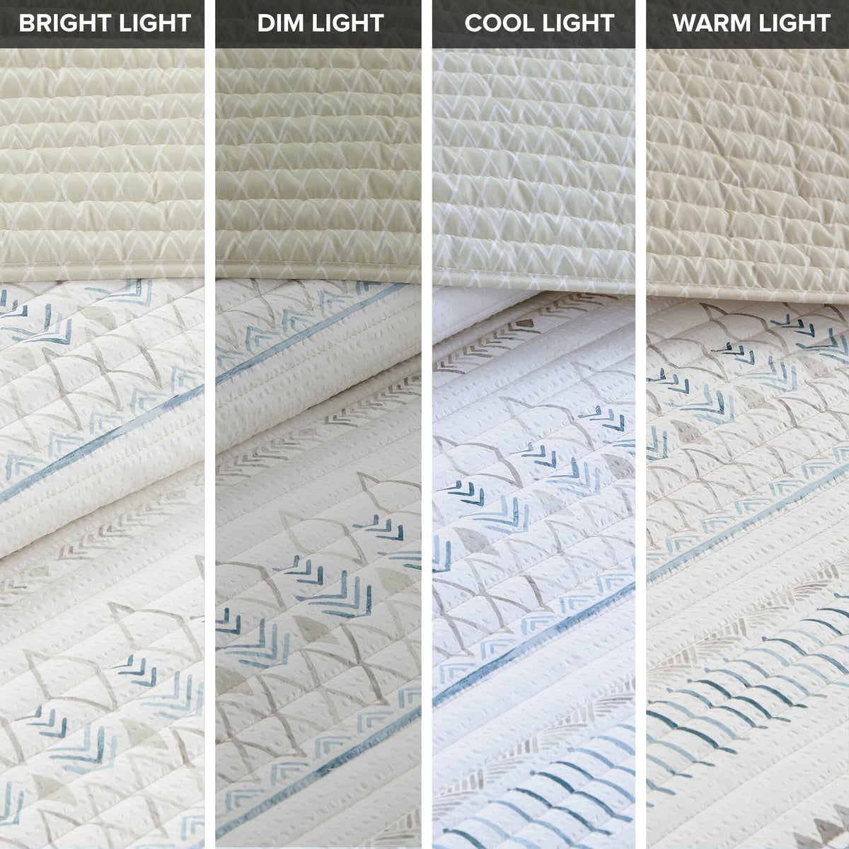 Fraser 3 Piece Printed Microfiber Seersucker Quilt Set - Taupe/Blue