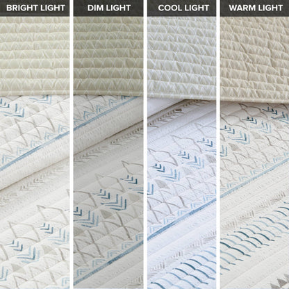 Fraser 3 Piece Printed Microfiber Seersucker Quilt Set - Taupe/Blue