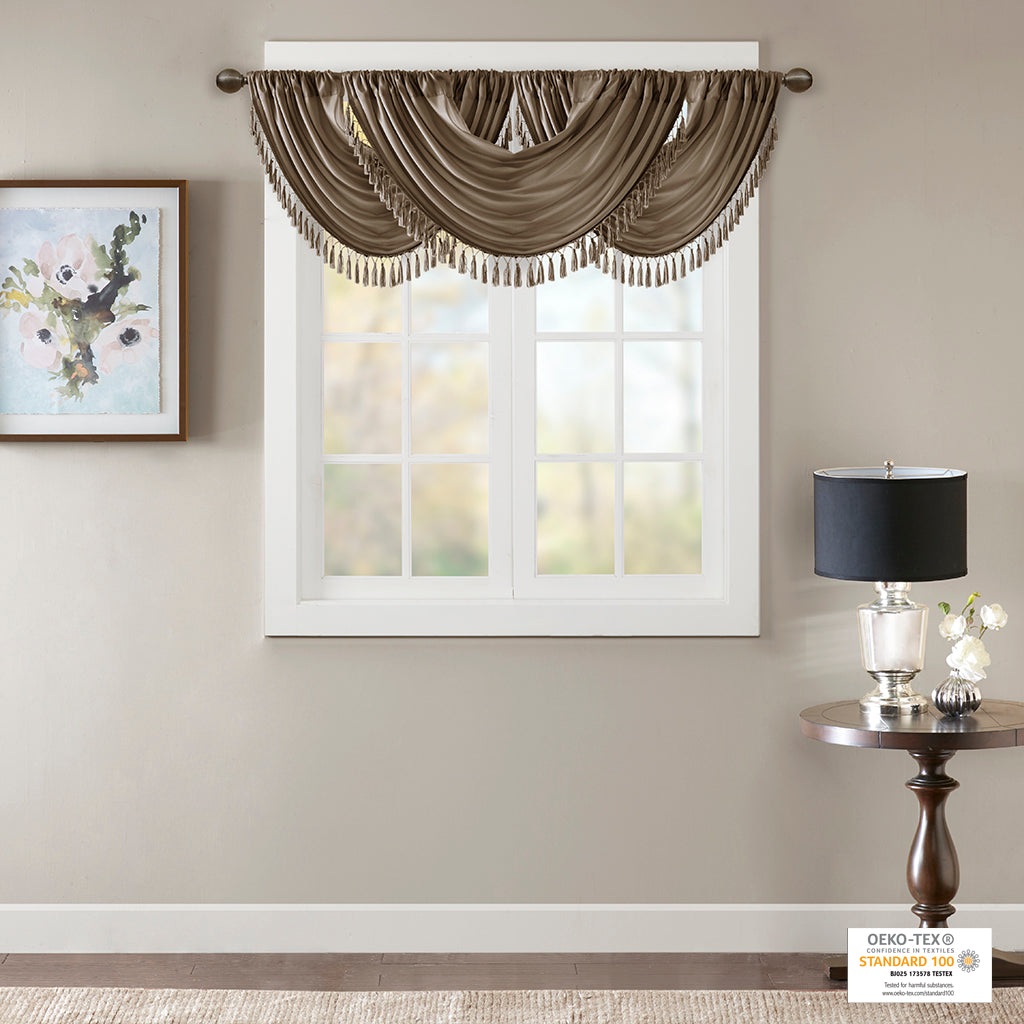Elena Faux Silk Waterfall Embellished Valance - Bronze