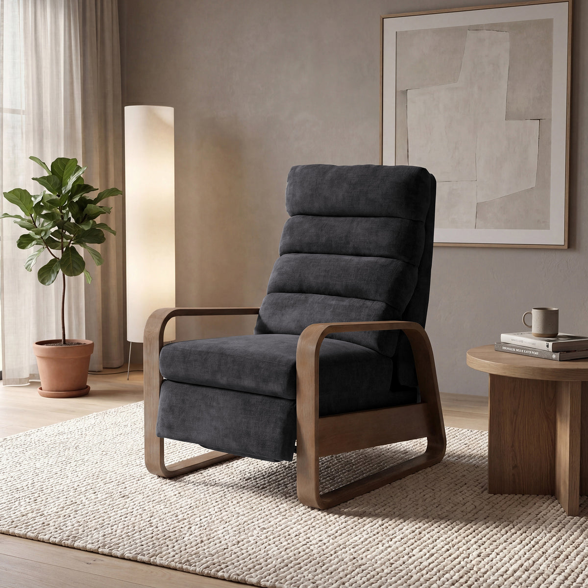 Jordan Wood framed push back Recliner - Grey
