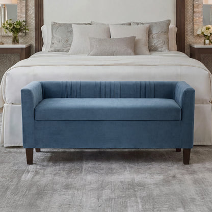 Corvina Ruched Velvet Storage Bench with Lift-Top Seat - Slate Blue