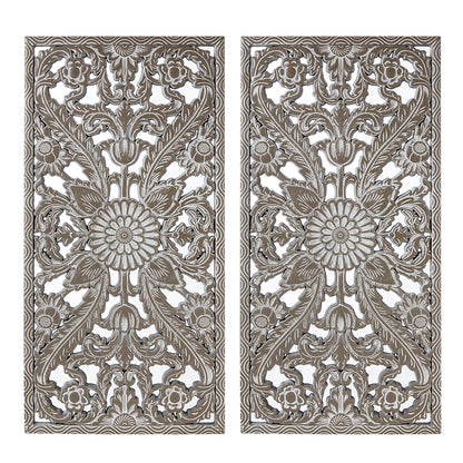 Botanical Panel Distressed Carved Wood 2-piece Wall Decor Set - Antique Green