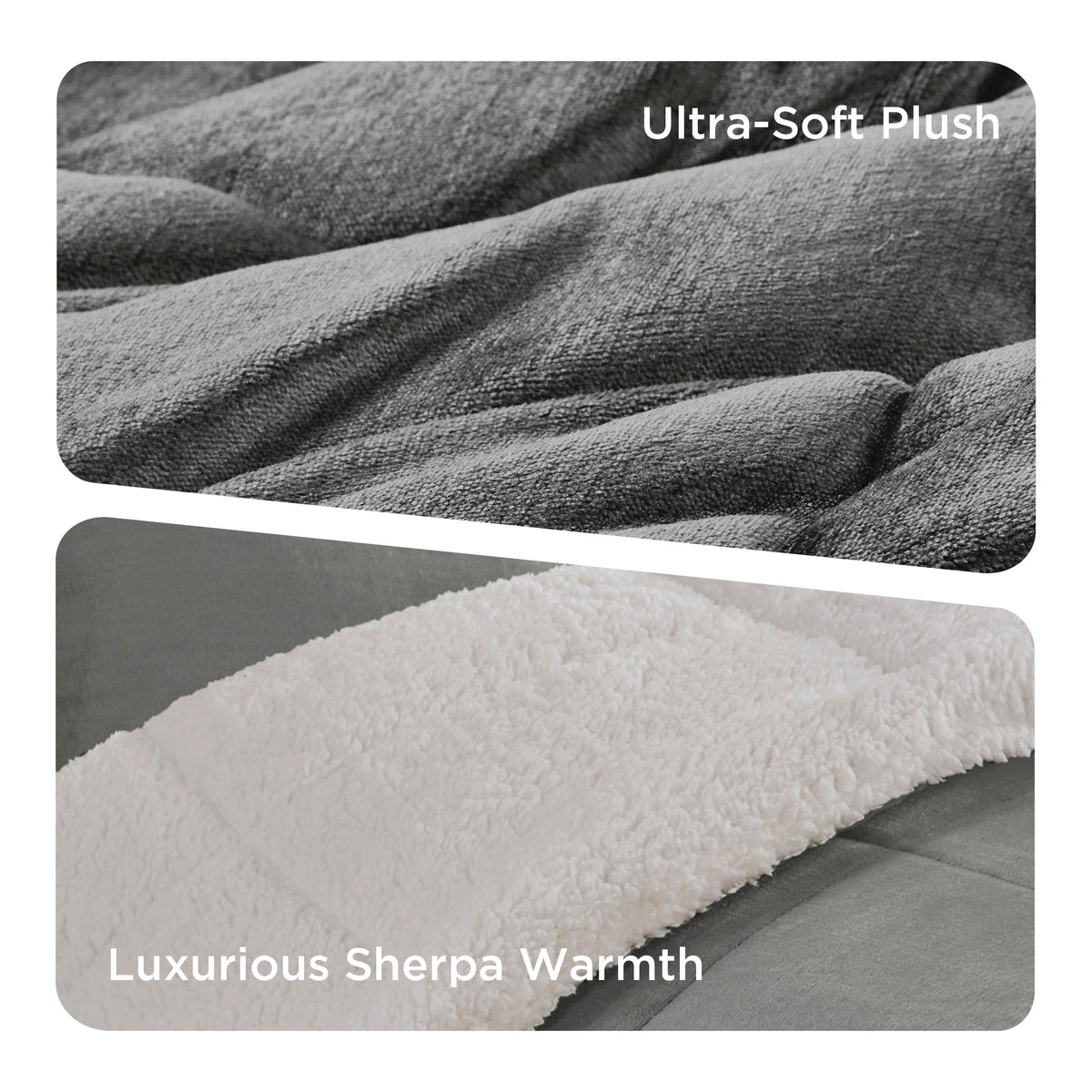 Alton Plush to Sherpa Down Alternative Comforter Set - Charcoal/Ivory