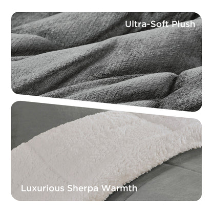 Alton Plush to Sherpa Down Alternative Comforter Set - Charcoal/Ivory