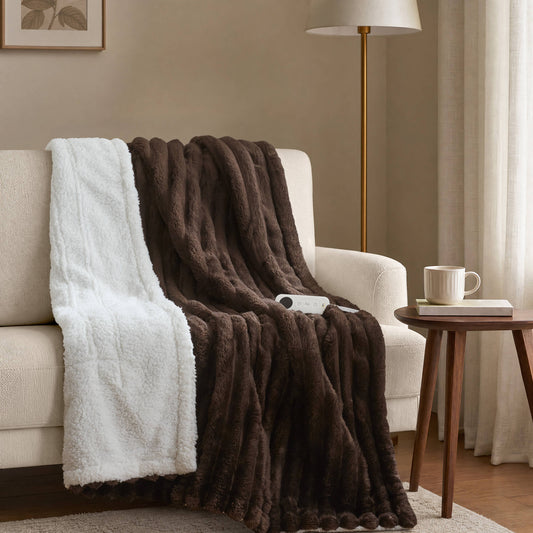 Heated Cord Plush Heated Throw - Brown