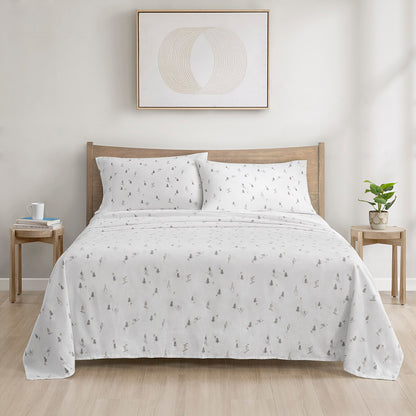 Cozy Cotton Flannel Printed Sheet Set - Gray Skiers