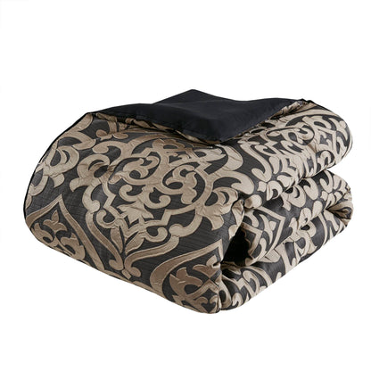 Odette 8 Piece Jacquard Comforter Set - Black