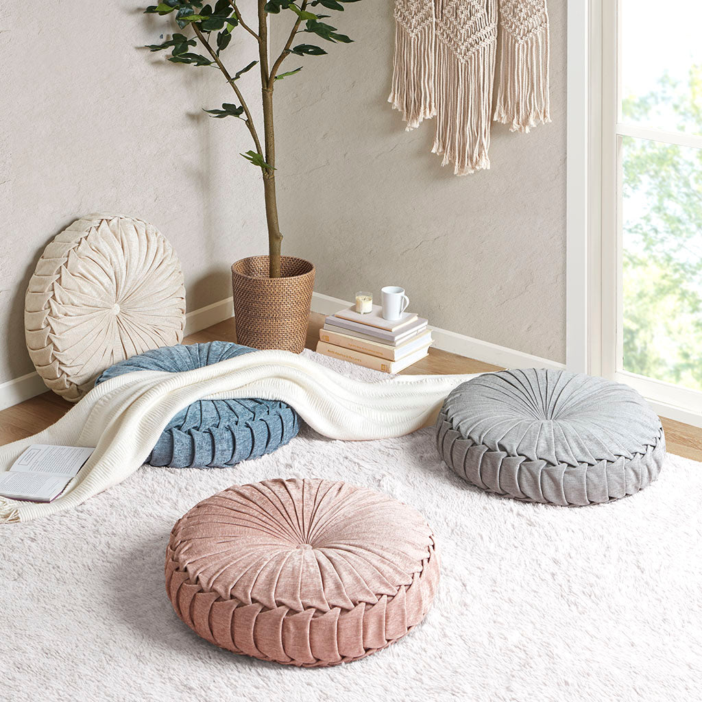 Loretta Poly Chenille Round Floor Pillow Cushion - Ivory