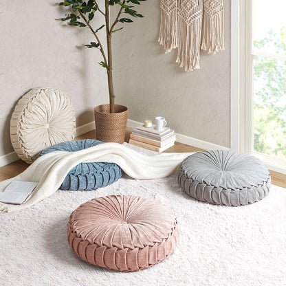 Loretta Poly Chenille Round Floor Pillow Cushion - Ivory