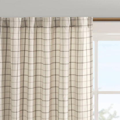 Anaheim Plaid Rod Pocket and Back Tab Curtain Panel with Fleece Lining - Natural