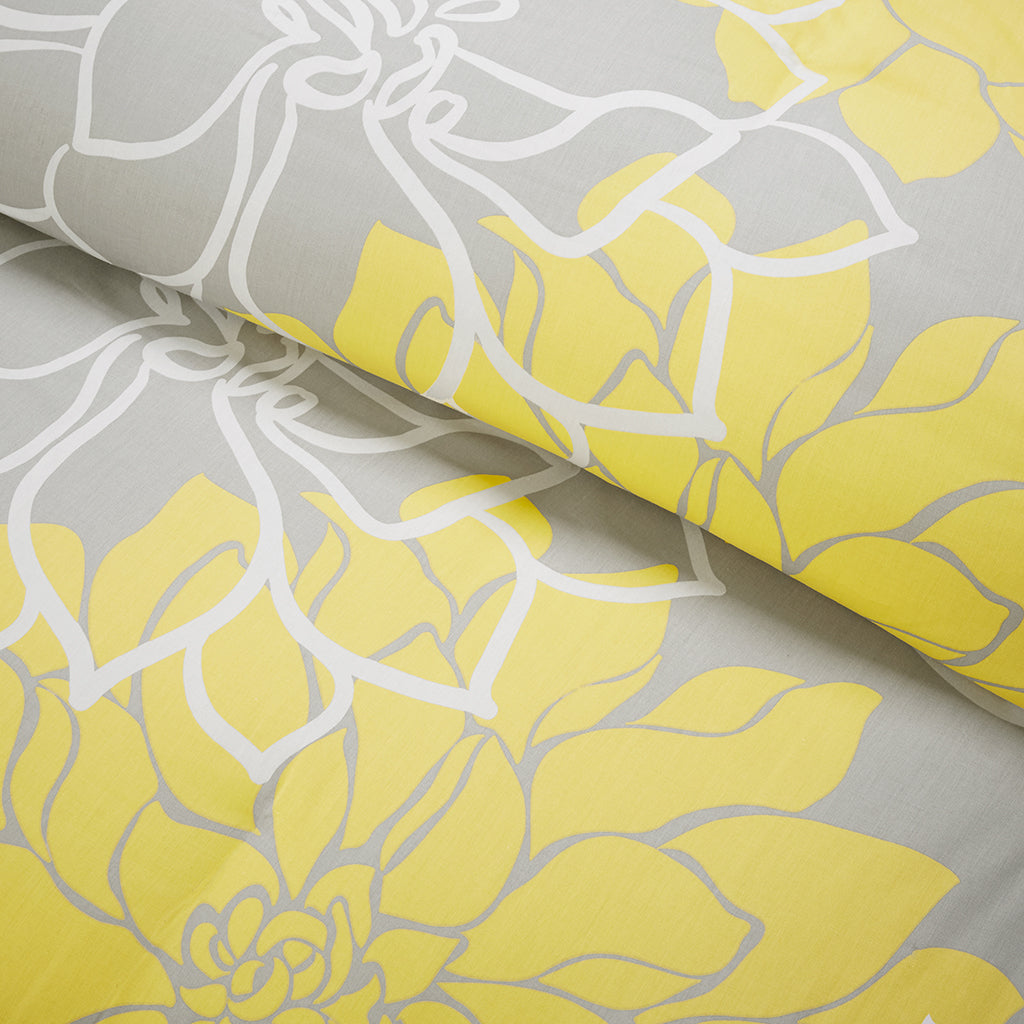 Lola 6 Piece Printed Duvet Cover Set - Taupe Grey/Yellow