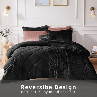 Felicia Velvet Comforter Set with Throw Pillow - Black