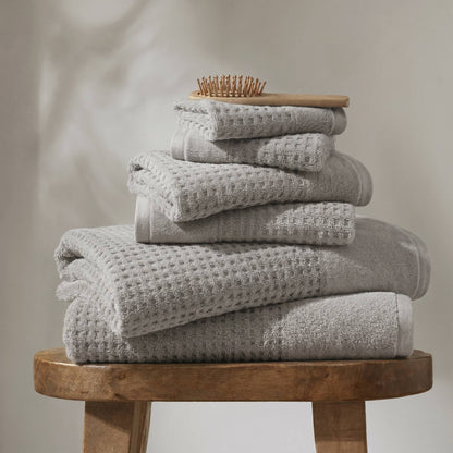 Spa Waffle Cotton Jacquard Bath Towel 6 Piece Set - Grey