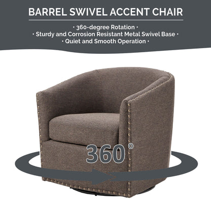 Tyler Upholstered Swivel Barrel Chair with Nailheads - Chocolate