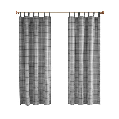 Anaheim Plaid Faux Leather Tab Top Curtain Panel with Fleece Lining - Grey
