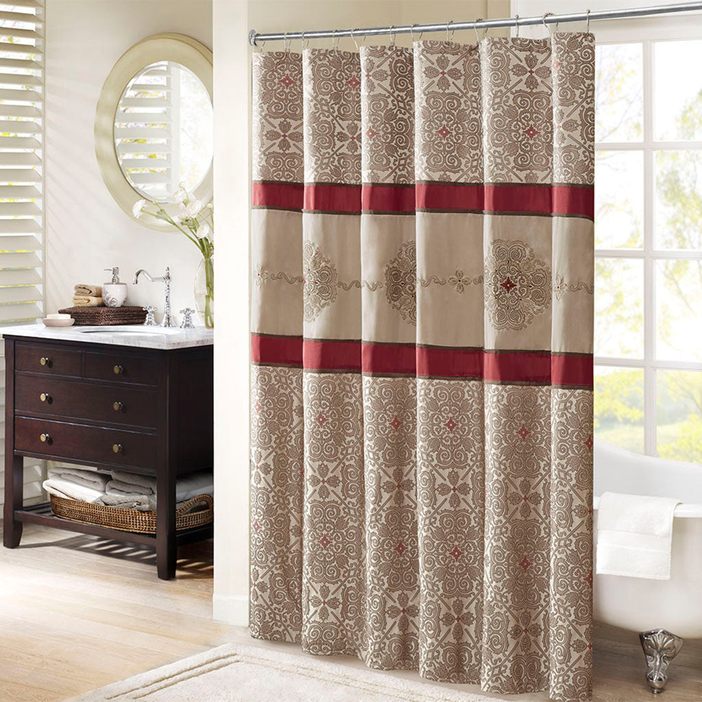 Donovan Embroidered Shower Curtain - Red