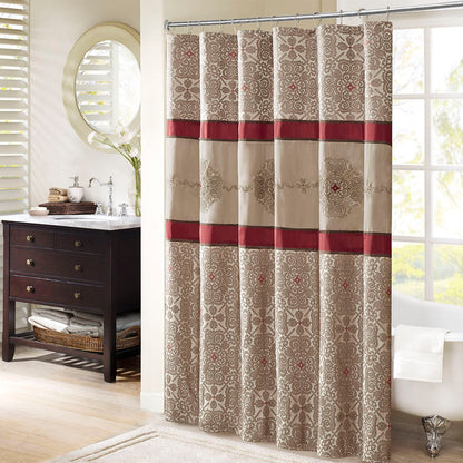 Donovan Embroidered Shower Curtain - Red
